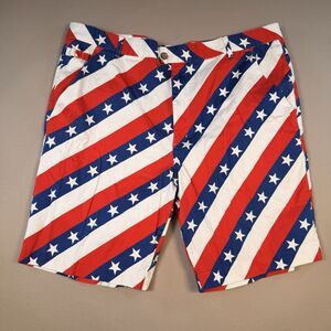 Royal & Awesome Men's Shorts Golf Pars & Stars USA Flag Stripes Labor Day 46”